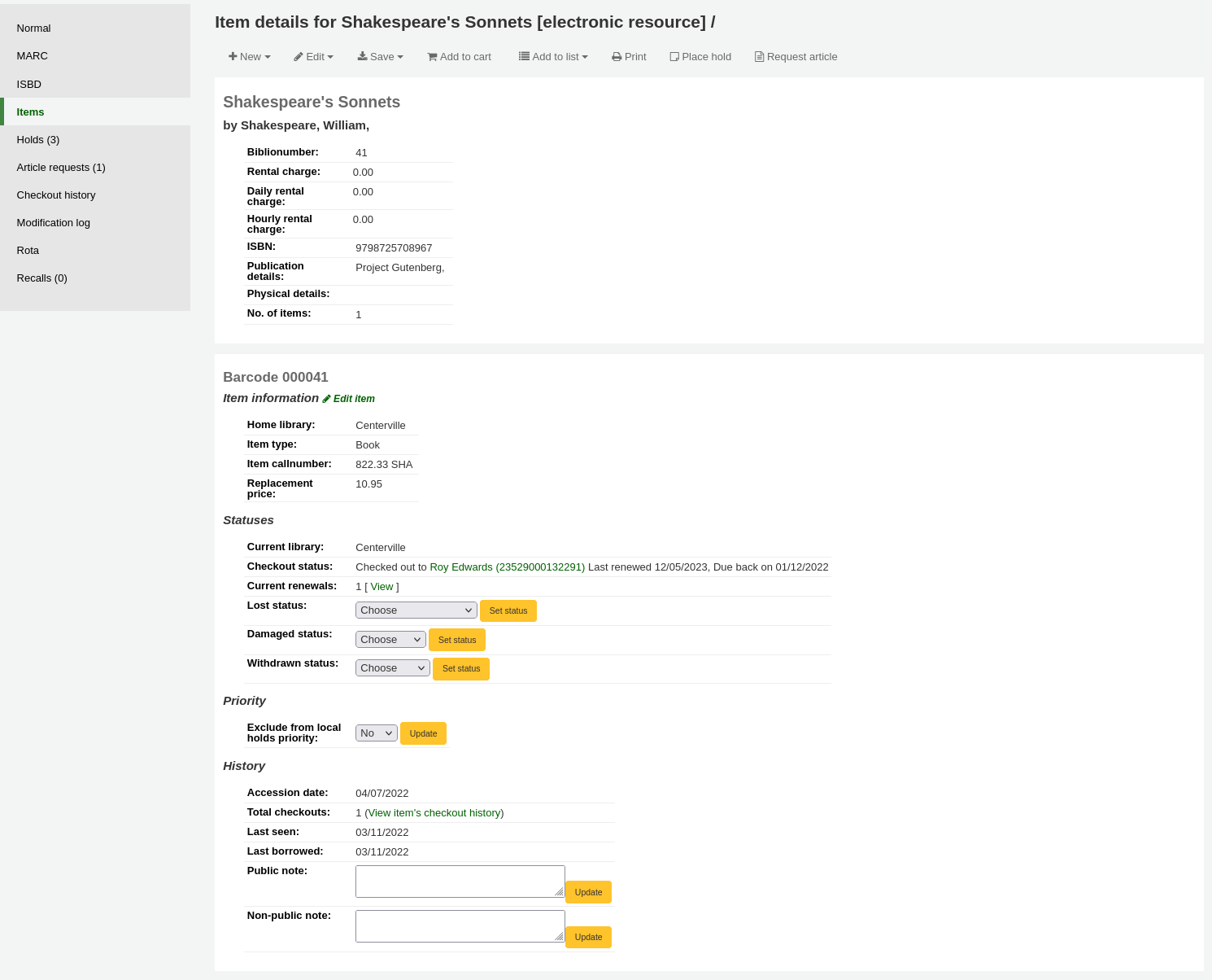 Item details page